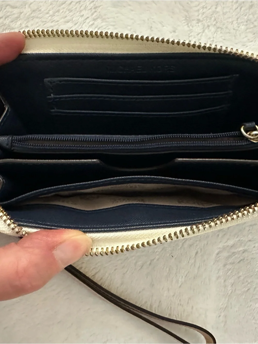 Michael Kors White and Navy Signature Wristlet